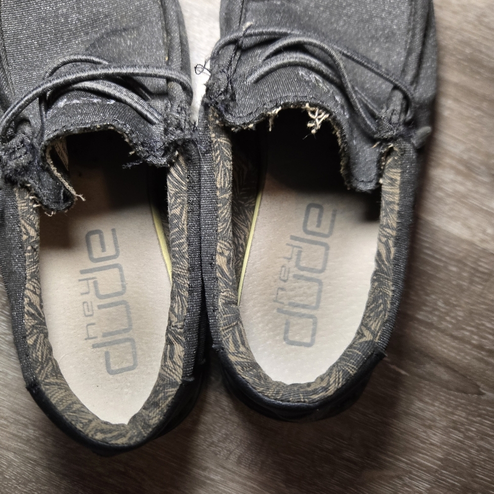 Hey‎ Dude Shoes Kids 1 Wally Slip On Black Gray Fabric Moc - Picture 5 of 8